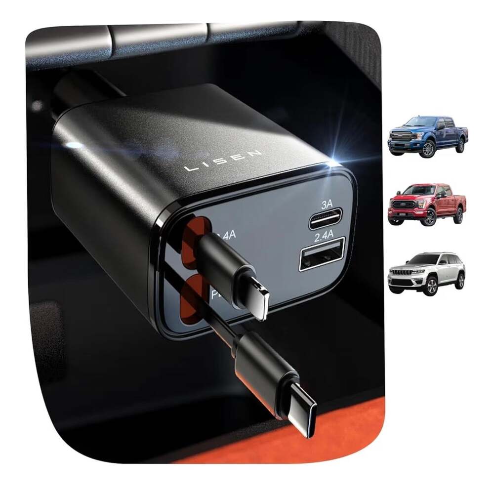 LISEN Retractable Charger 4 in 1 for Cars 69W Retractable USB C Charger (C34)